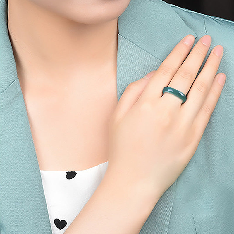 Grade A Ice-Type Blue Water Jadeite Jade Solid Rounded Band Ring