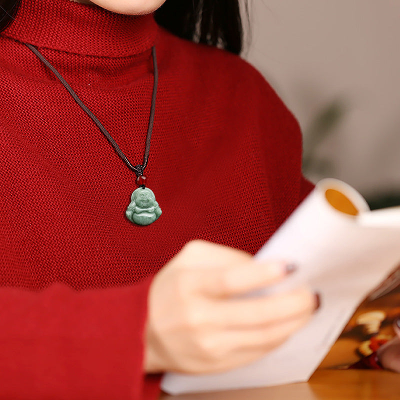 Grade A Jadeite Jade Laughing Buddha Pendant Necklace