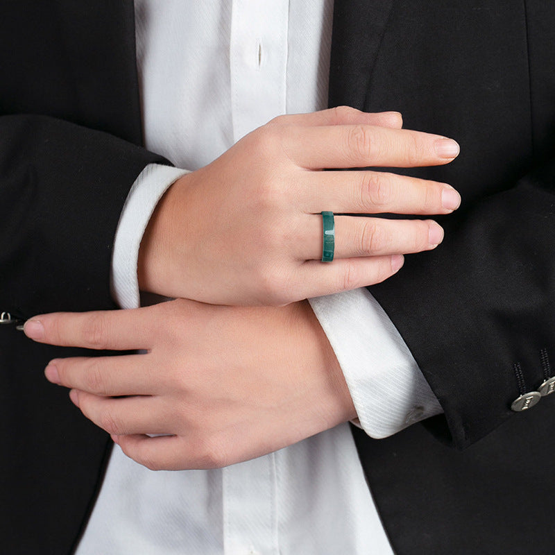Grade A Ice-Type Blue Water Jadeite Jade Flat-Edge Solid Band Ring