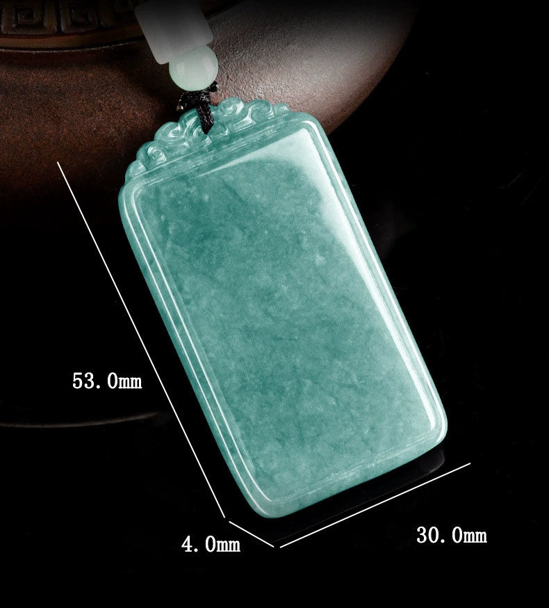 Blue Water Ice Jadeite Jade Blank Tablet Pendant Necklace