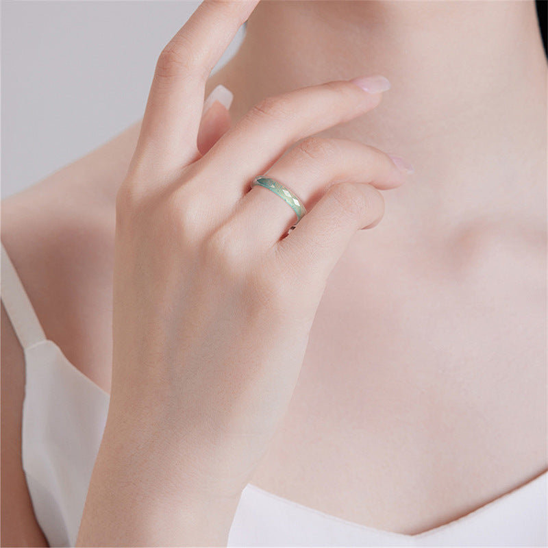 Grade A Ice-Type Blue Water Jadeite Jade Faceted Diamond-Cut Solid Band Ring