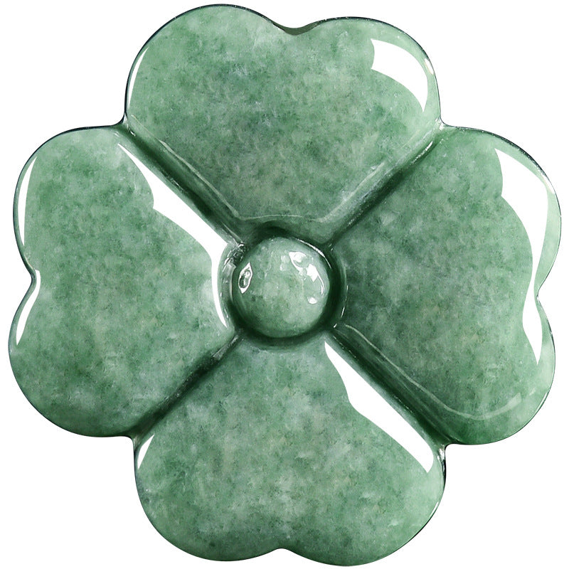 Grade A Jadeite Jade Four-Leaf Clover Pendant Necklace