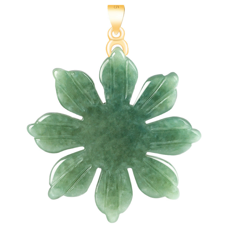 Grade A Jadeite Jade Sunflower S925 Silver Bail Pendant