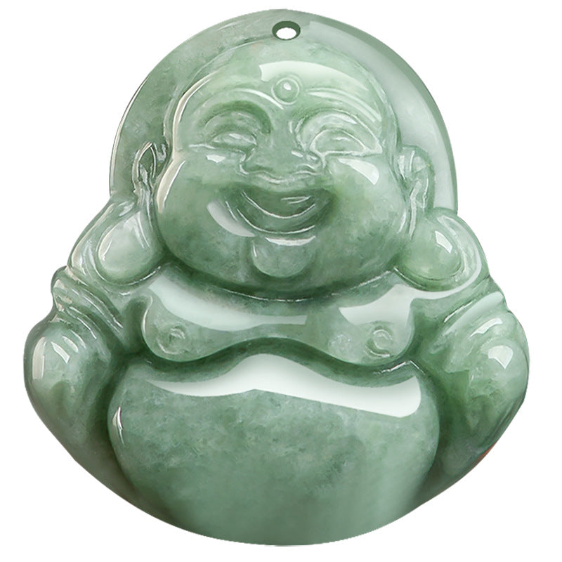 Grade A Jadeite Jade Laughing Buddha Pendant Necklace