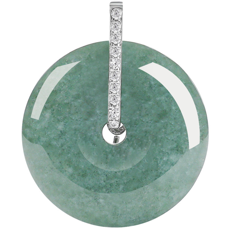 Grade A Green Jadeite Jade Peace Buckle S925 Silver Cubic Zirconia Pendant Necklace