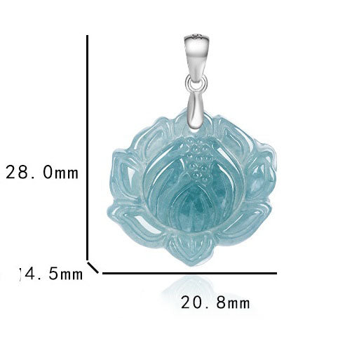 Blue Water Ice Jadeite Jade Lotus Flower S925 Silver Pendant Necklace