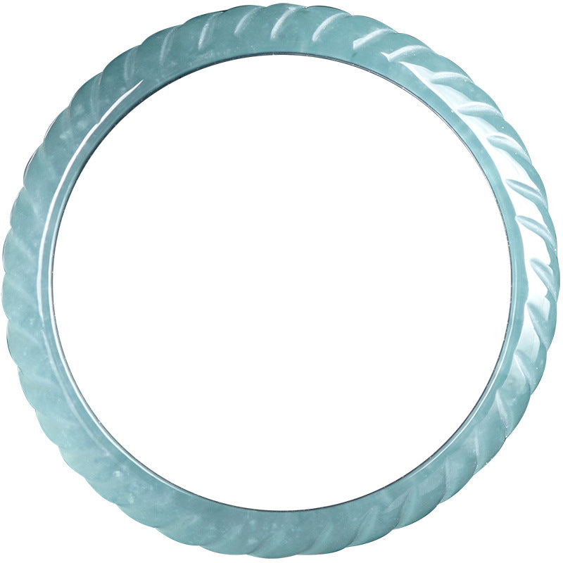 Grade A Ice-Type Blue Water Jadeite Jade Dragon Scale Carved Solid Band Ring