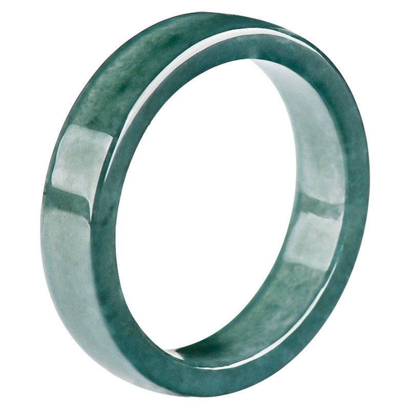 Grade A Ice-Type Blue Water Jadeite Jade Flat-Edge Solid Band Ring