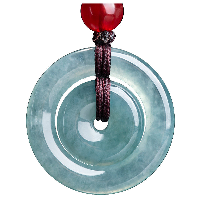 Blue Water Jadeite Jade Double Peace Buckle Pendant Necklace
