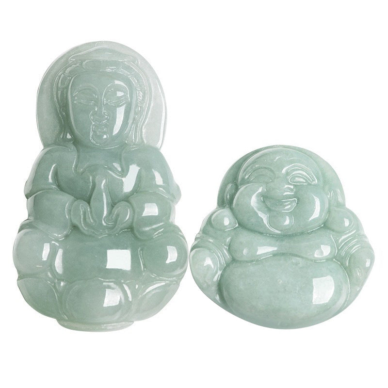 Burmese Grade A Jadeite Jade Guanyin and Maitreya Buddha Carved Pendant Necklace Collection