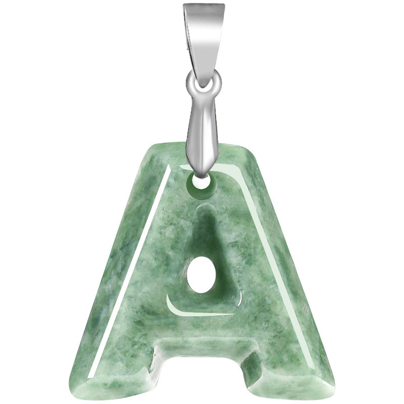 Grade A Jadeite Jade Alphabet Letter S925 Silver Bail Pendant Necklace