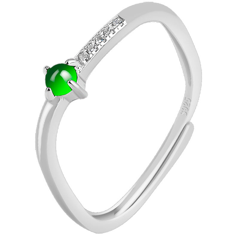 S925 Sterling Silver Set Grade A Ice-Type Vibrant Green Jadeite Cabochon Minimalist Ring