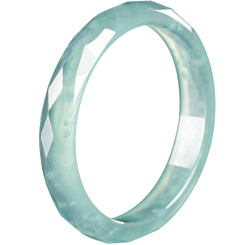 Grade A Ice-Type Blue Water Jadeite Jade Faceted Diamond-Cut Solid Band Ring