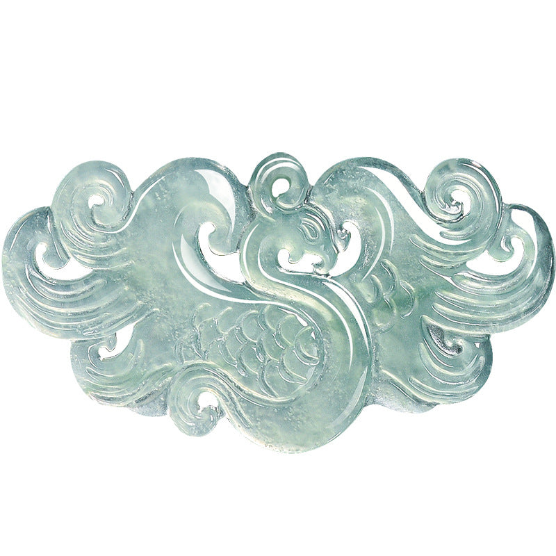 Blue Water Icy Jadeite Jade Phoenix Carved Pendant Necklace