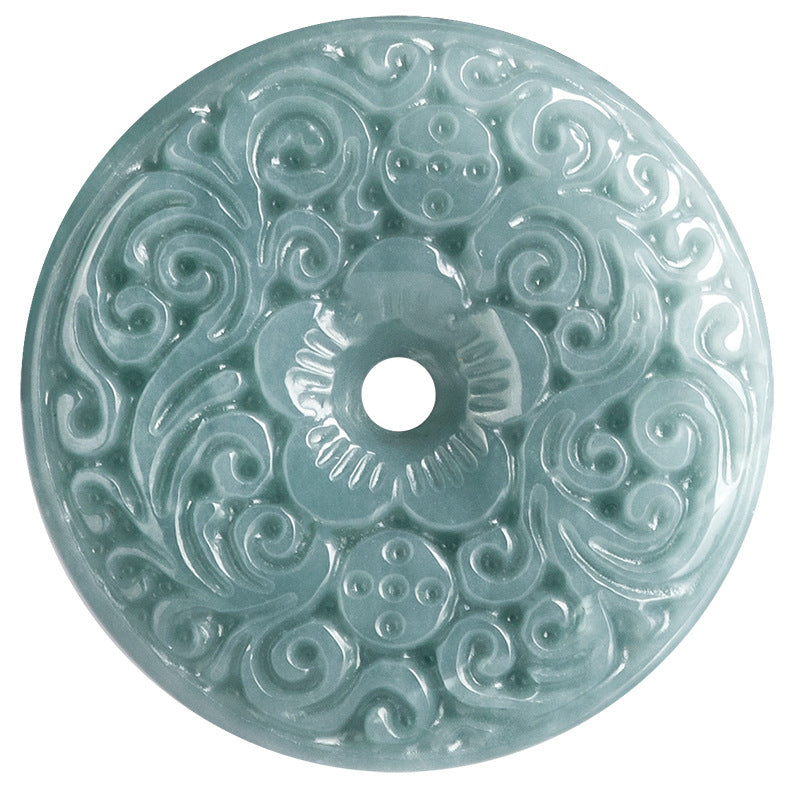 Blue Water Jadeite Jade Vintage Carved Peace Buckle Pendant Necklace