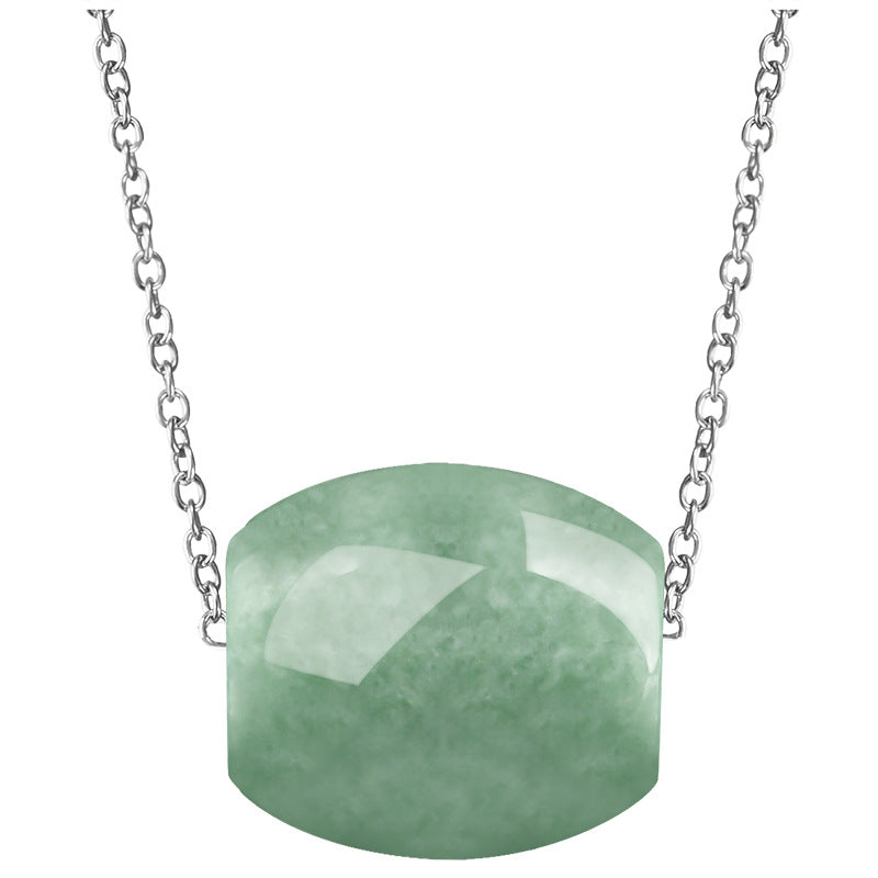 Grade A Jadeite Jade Barrel Bead Pendant Necklace