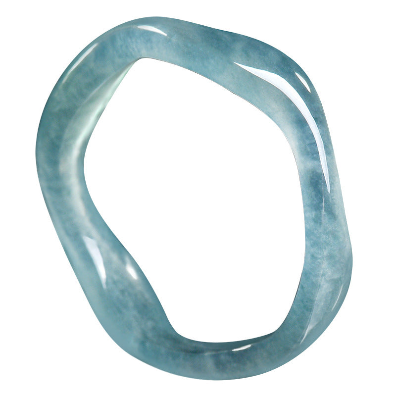 Grade A Ice-Type Blue Water Jadeite Jade Ripple Carved Solid Band Ring