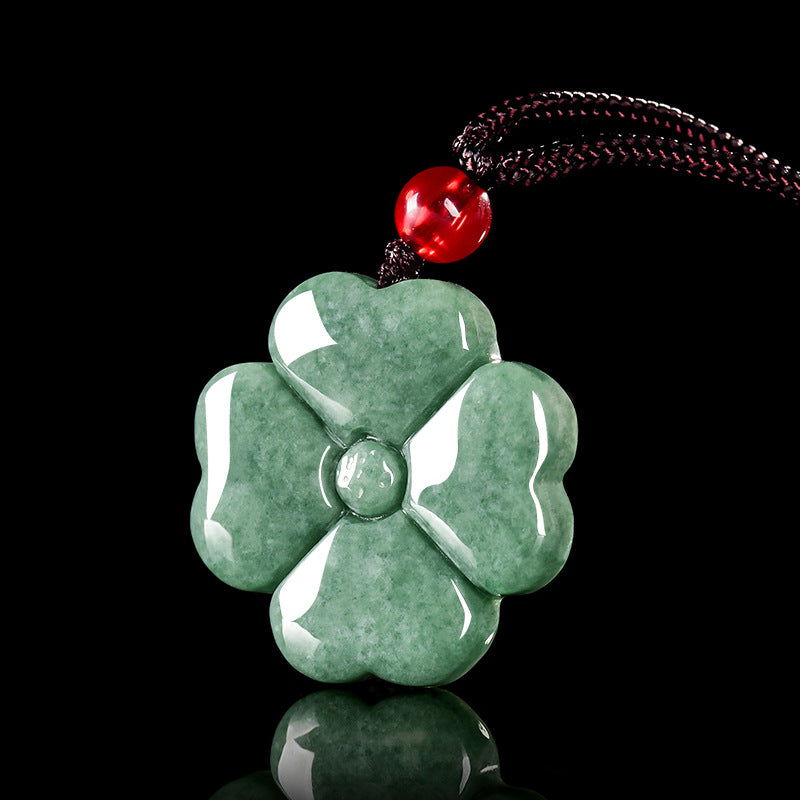 Grade A Jadeite Jade Four-Leaf Clover Pendant Necklace