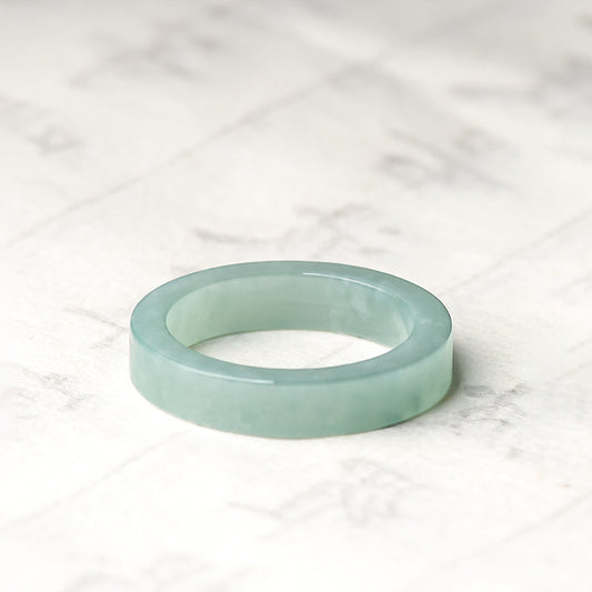 Grade A Old Mine Ice-Type Light Blue Water Jadeite Jade Solid Flat Band Ring