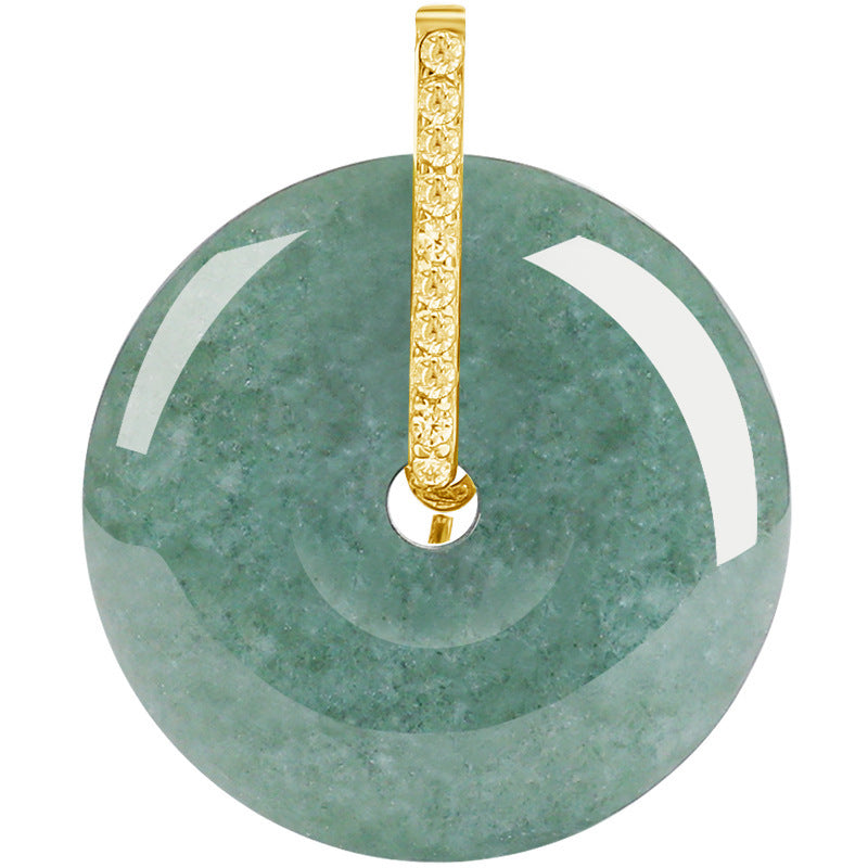 Grade A Green Jadeite Jade Peace Buckle S925 Silver Cubic Zirconia Pendant Necklace