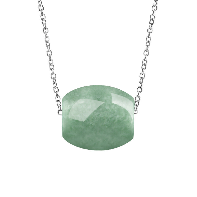 Grade A Jadeite Jade Barrel Bead Pendant Necklace