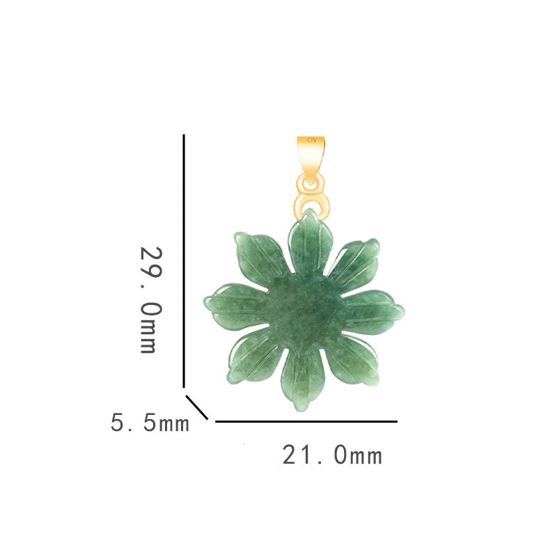 Grade A Jadeite Jade Sunflower S925 Silver Bail Pendant