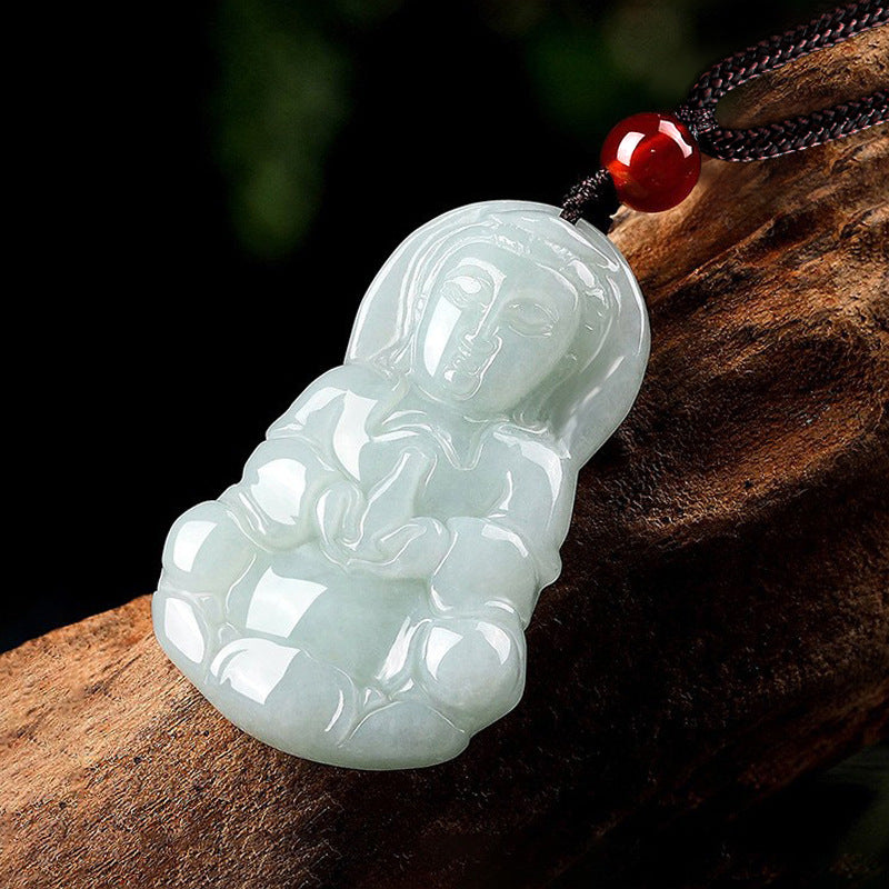 Burmese Grade A Jadeite Jade Guanyin and Maitreya Buddha Carved Pendant Necklace Collection