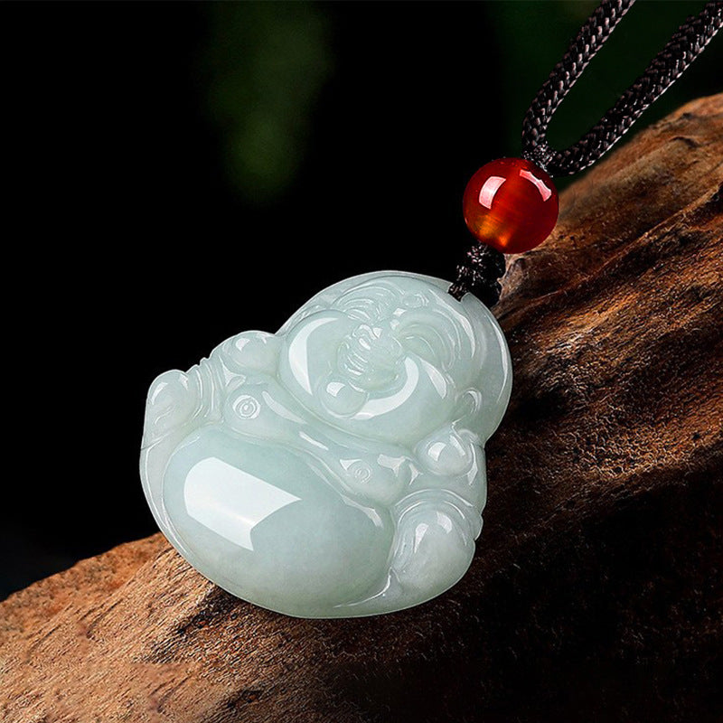 Burmese Grade A Jadeite Jade Guanyin and Maitreya Buddha Carved Pendant Necklace Collection