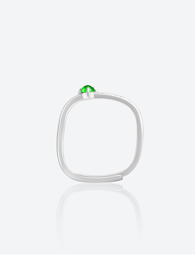 S925 Sterling Silver Set Grade A Ice-Type Vibrant Green Jadeite Cabochon Minimalist Ring