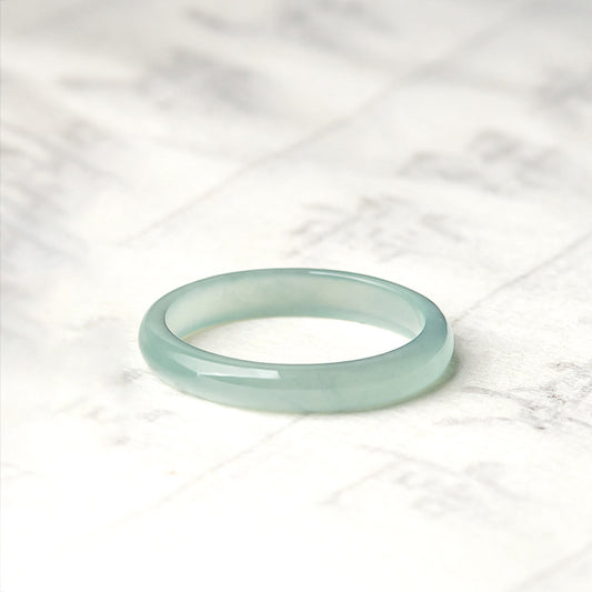 Grade A Old Mine Ice-Type Light Blue Water Jadeite Jade Solid Rounded Band Ring