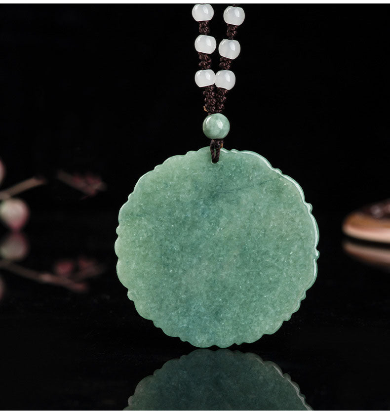 Grade A Icy Jadeite Jade Dragon and Wealth Coin Pendant Necklace