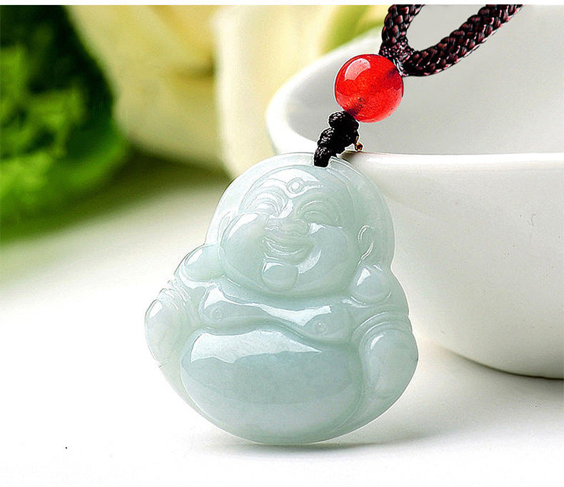 Burmese Grade A Jadeite Jade Guanyin and Maitreya Buddha Carved Pendant Necklace Collection