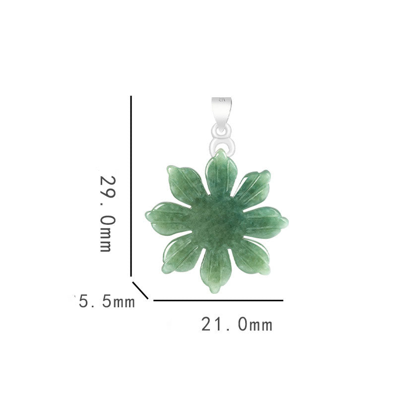 Grade A Jadeite Jade Sunflower S925 Silver Bail Pendant