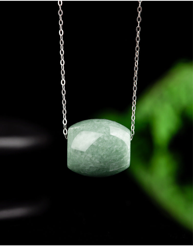 Grade A Jadeite Jade Barrel Bead Pendant Necklace