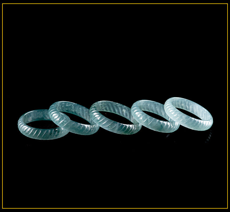 Grade A Ice-Type Blue Water Jadeite Jade Dragon Scale Carved Solid Band Ring