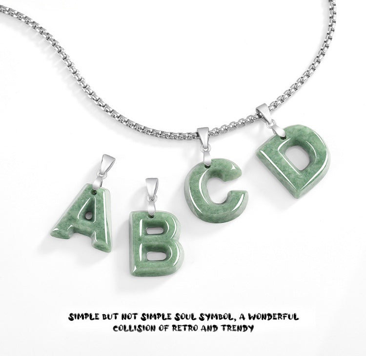 Grade A Jadeite Jade Alphabet Letter S925 Silver Bail Pendant Necklace