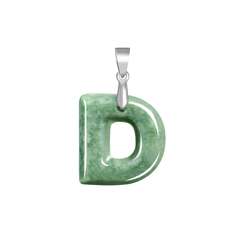 Grade A Jadeite Jade Alphabet Letter S925 Silver Bail Pendant Necklace