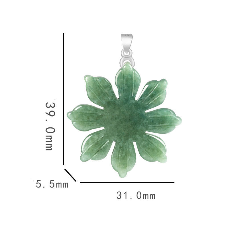 Grade A Jadeite Jade Sunflower S925 Silver Bail Pendant