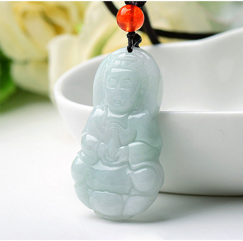 Burmese Grade A Jadeite Jade Guanyin and Maitreya Buddha Carved Pendant Necklace Collection
